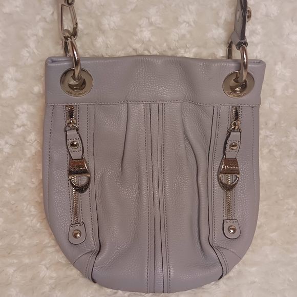 B Makowsky Gray Leather Crossbody Front Pockets Silver Hardware Adjustable Strap - Picture 11 of 15